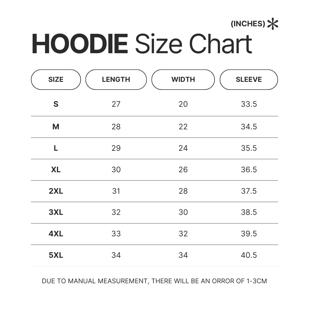 Hoodie Size Chart - Sade Merch