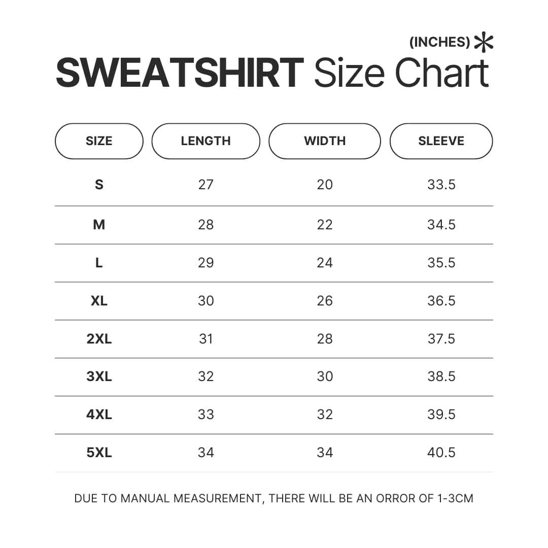 Sweatshirt Size Chart - Sade Merch