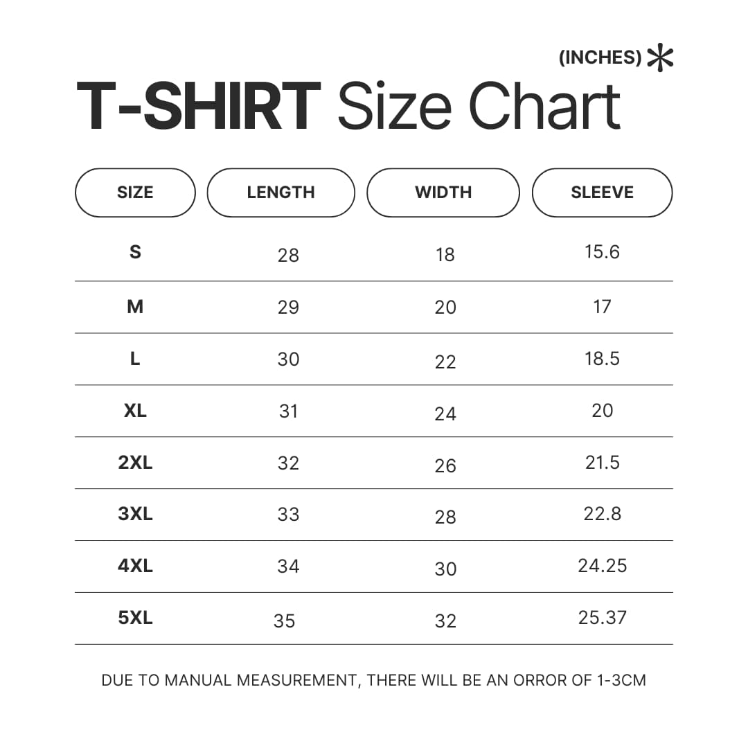 T shirt Size Chart - Sade Merch