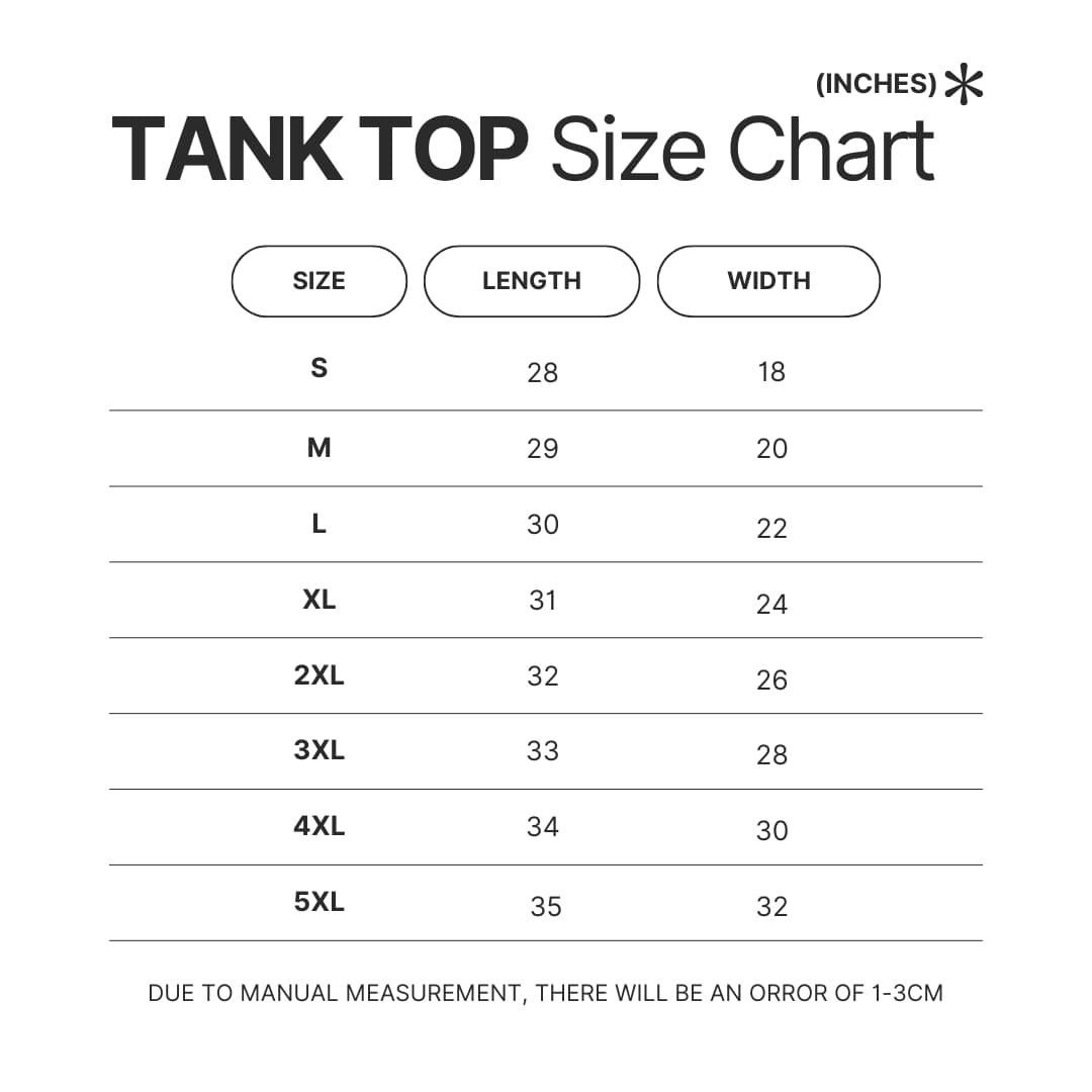 Tank Top Size Chart - Sade Merch